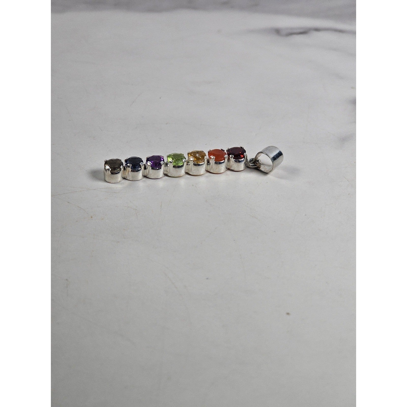 Vintage Sterling Silver Rainbow Gemstone Pendant | Multistone Vertical Charm