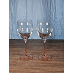 Vintage Pink Stem Wine Glasses Set of 2 Clear Bowl 8.5 Inch