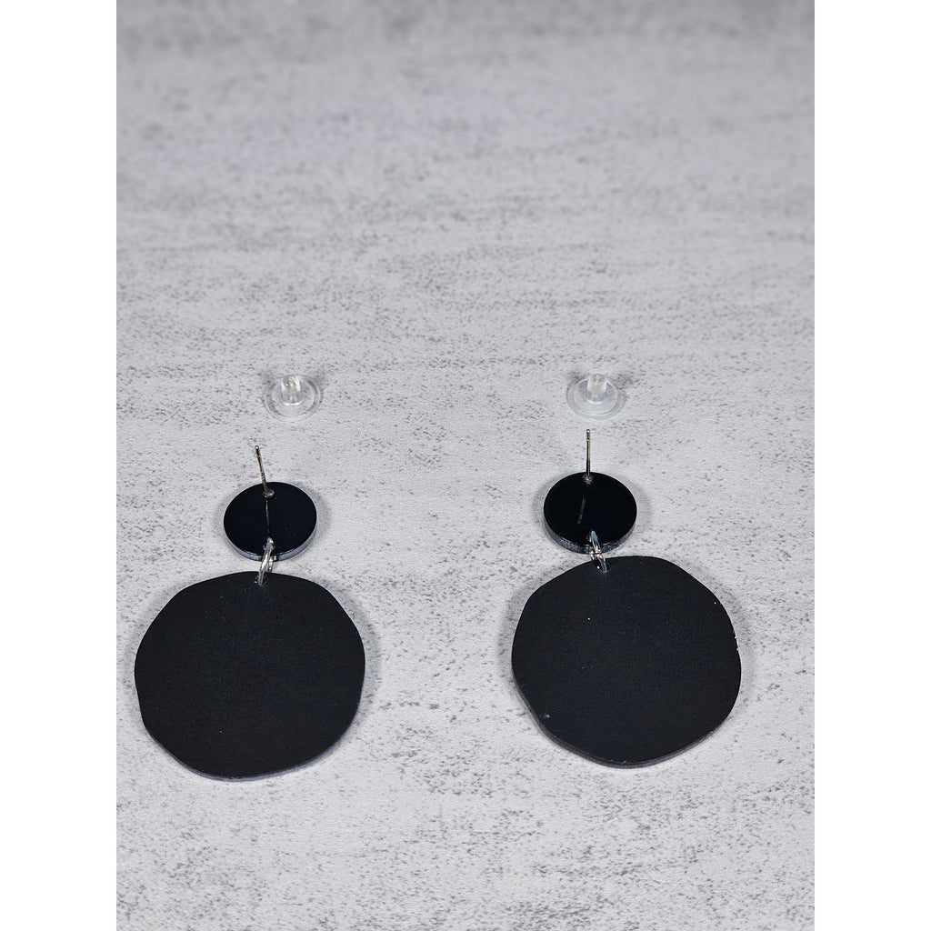 Abstract Black & White Disc Earrings with Red Accents | Pierced Stud Dangles