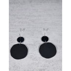Abstract Black & White Disc Earrings with Red Accents | Pierced Stud Dangles