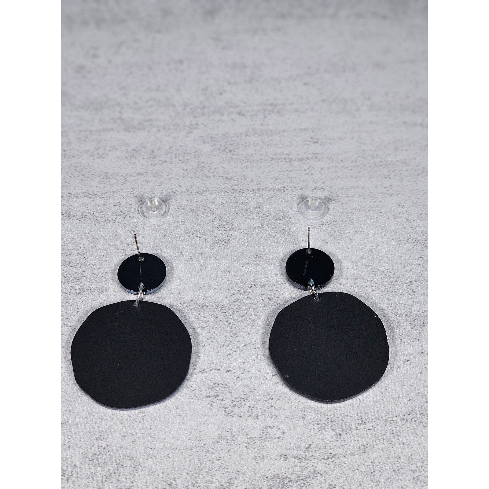 Abstract Black & White Disc Earrings with Red Accents | Pierced Stud Dangles