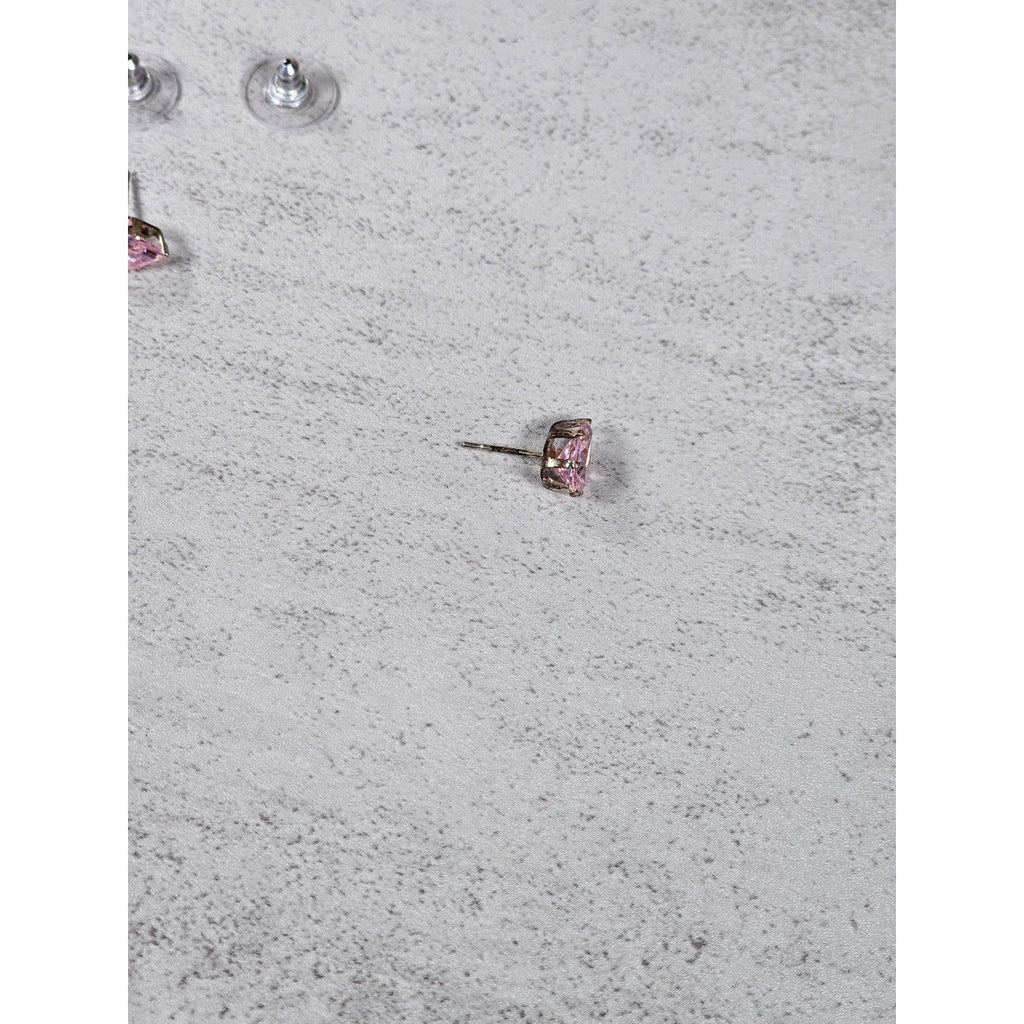 Vintage Pink Teardrop Stud Earrings Silver Tone Used