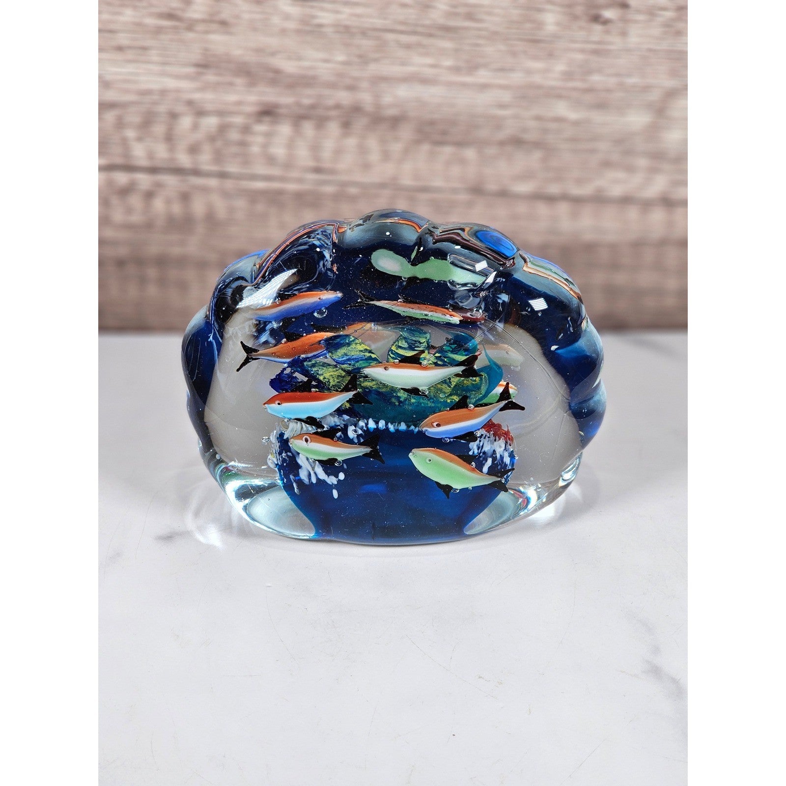 Hand-Blown Art Glass Fish Aquarium Paperweight – Ocean Scene Coastal Decor