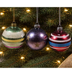 Vintage Hand Blown Glass Christmas Ornaments Stripes Stars Set of 3