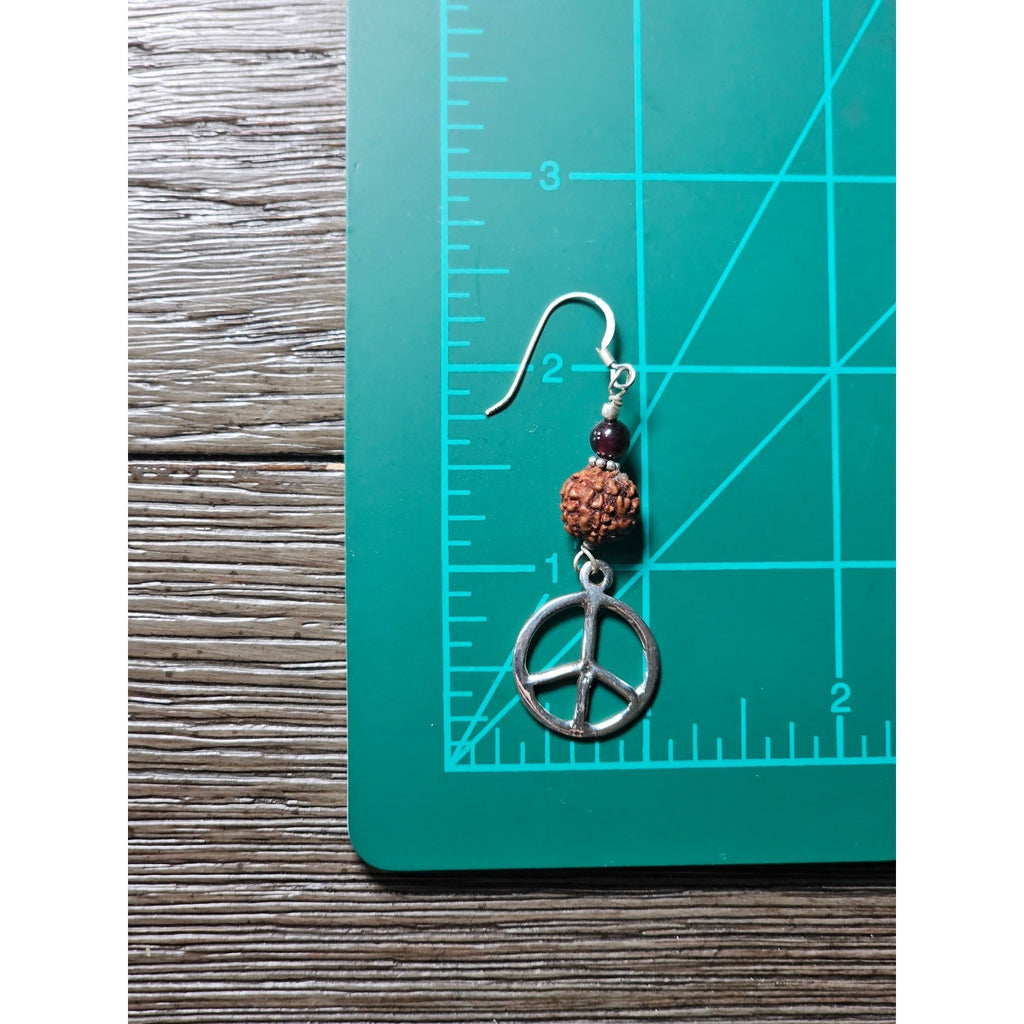 Vintage Peace Sign Dangle Earrings Sterling Silver Beaded Drop