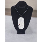 Vintage Carved Pendant Necklace Owl Elephant Red Accent
