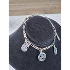 Vintage Southwestern Charm Bracelet Silver Tone Figaro Chain