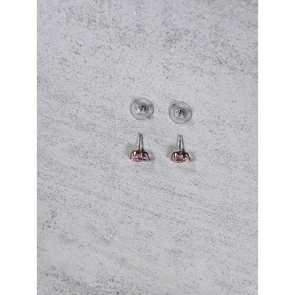 Vintage Pink Teardrop Stud Earrings Silver Tone Used