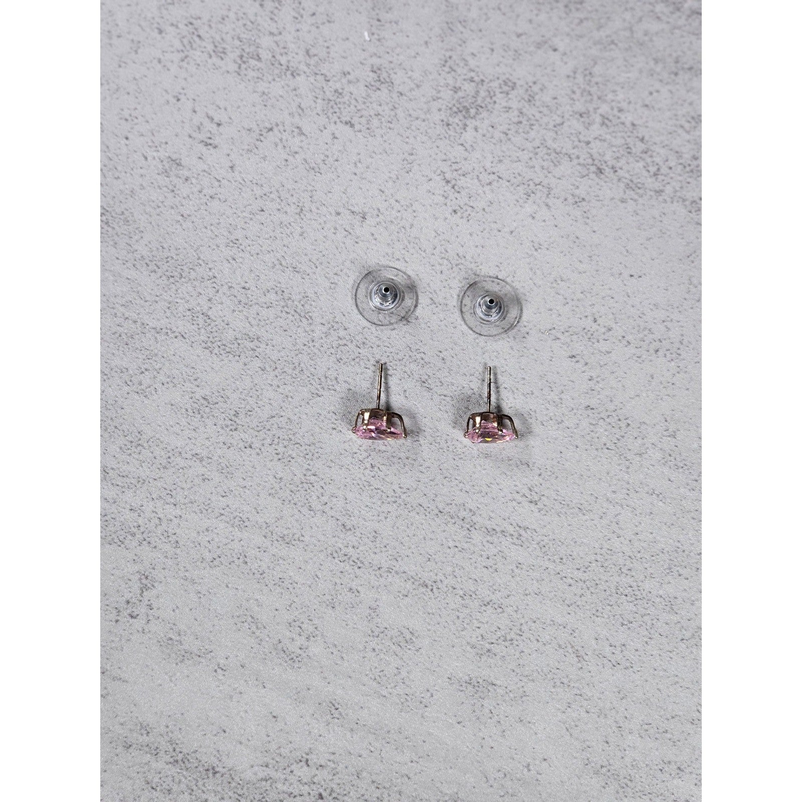 Vintage Pink Teardrop Stud Earrings Silver Tone Used