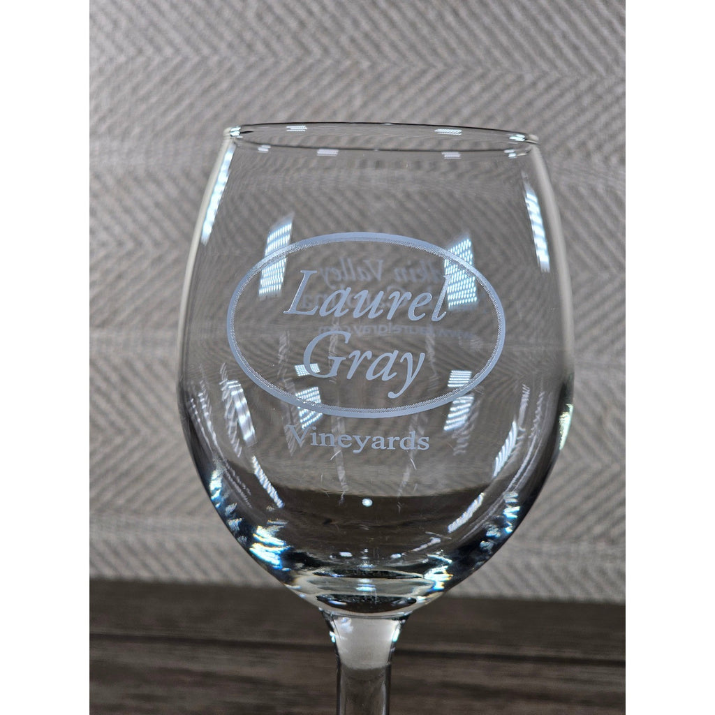 Laurel Gray Vineyards Wine Glass 7" Etched Stemware