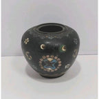 Vintage Cloisonne Mini Vase Black Floral Enamel 2.5" Collectible