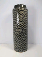 15½″ Black & White Diamond Pattern Glass Vase – Tall Statement Piece