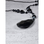 Vintage Black Faceted Teardrop Pendant Beaded Necklace