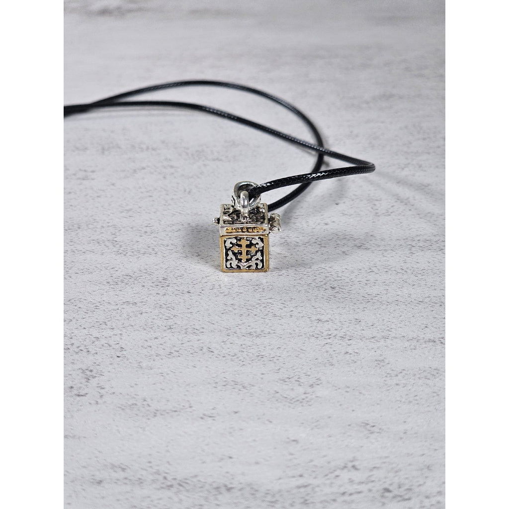 Vintage Cross Prayer Box Necklace Gold Tone Silver Religious Charm