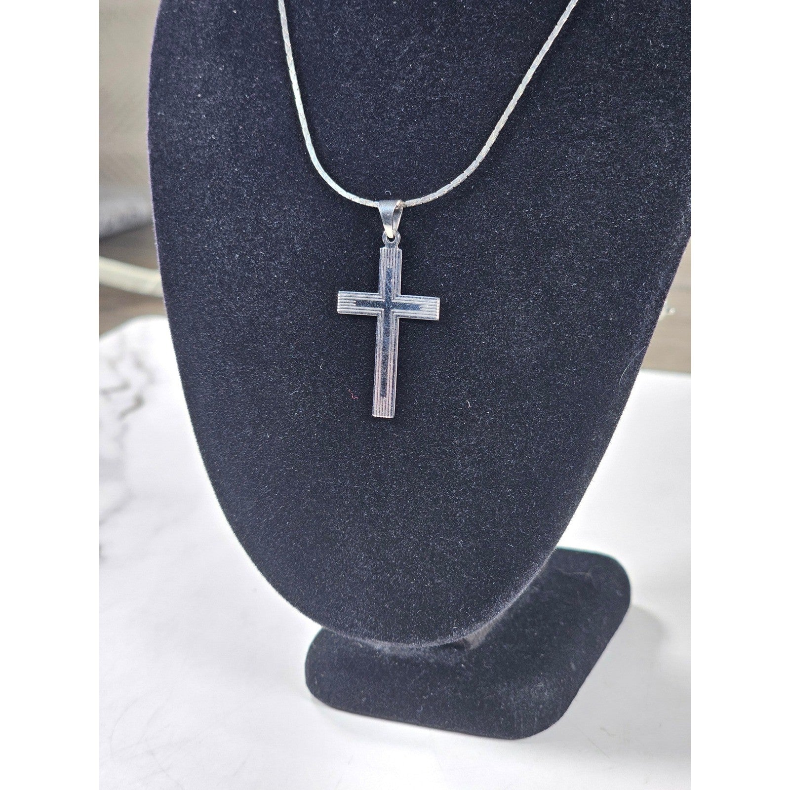 Vintage Silver Tone Cross Necklace Minimalist Christian Pendant