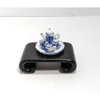 Dollhouse Miniature Coffee Set Blue White Ceramic 1:12 with Stand