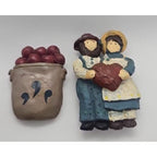 Vintage Resin Magnet Set Man Woman Heart Apple Sack Fridge Magnets