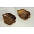 Monkey Pod Wood Leaf Bowls Set of 2 Handcrafted Handles
