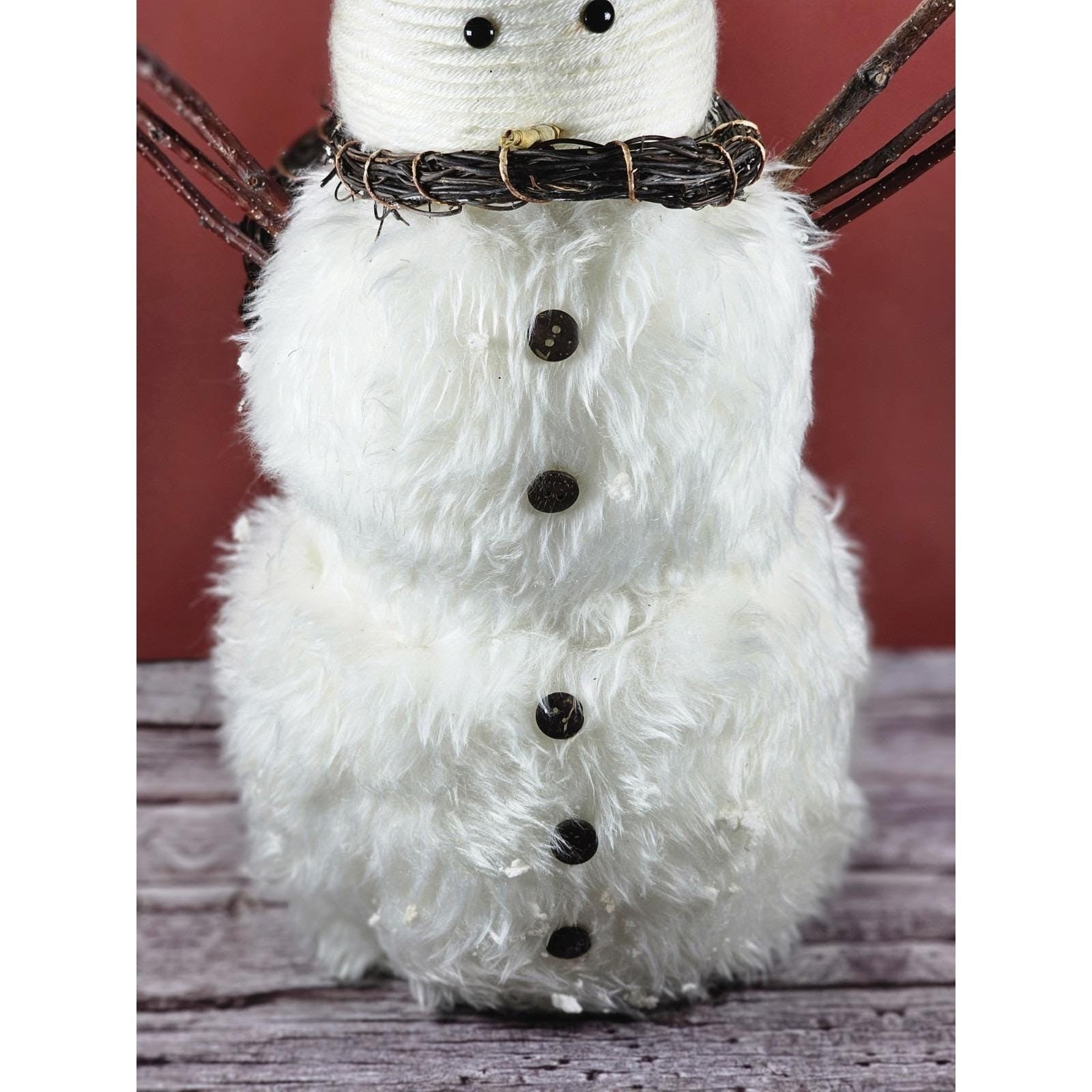Rustic Snowman Figurine with Twig Arms Wreath Scarf Winter Decor