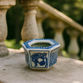 Vintage Japanese Porcelain Hexagon Pot Blue White Small Planter