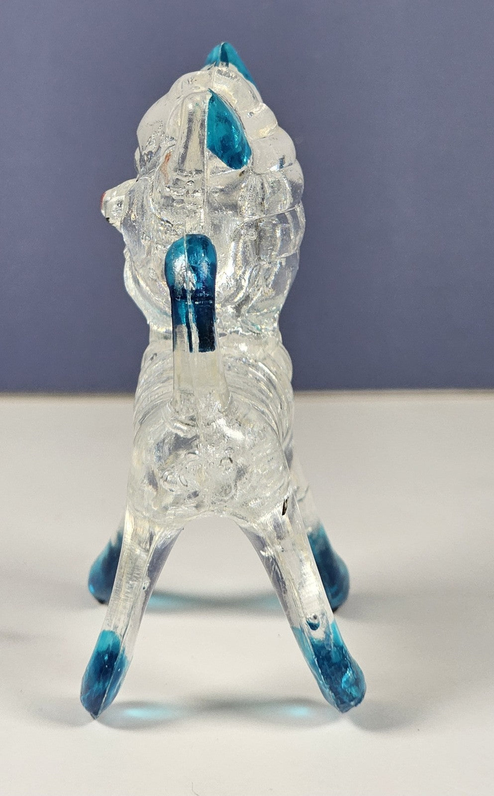 Vintage Collectible Clear Plastic Lucite Kitty Cat Figurine 1960s With Blue Acce
