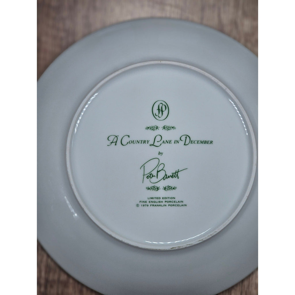 Franklin Porcelain Winter Bird Plate A Country Lane in December 1979