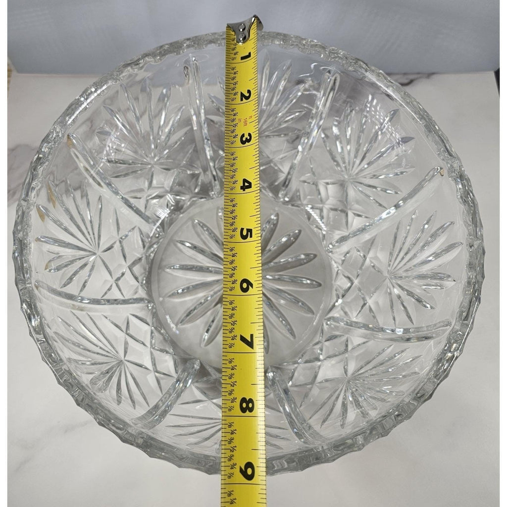 Vintage Cut Crystal Glass Bowl Starburst Pattern Scalloped Rim