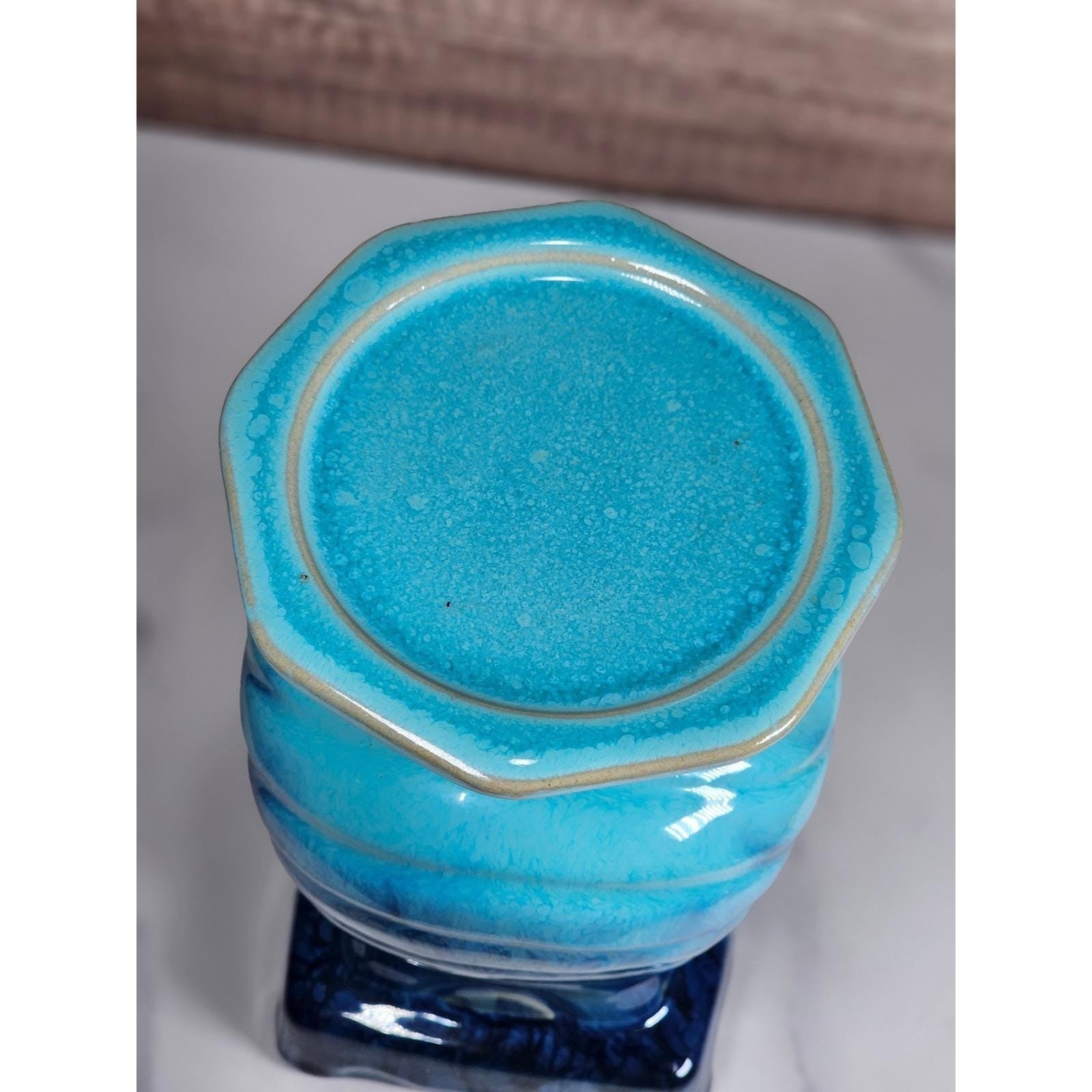 Vintage Drip Glaze Vase Blue Ceramic Sculptural Art Pottery