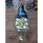 Vintage Glass Santa Ornament Blue Hat 1970s Handblown 7 Inch