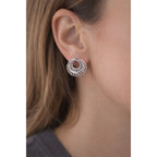 Vintage Silver-Tone Swirl Circle Stud Earrings with Rhinestone Accent