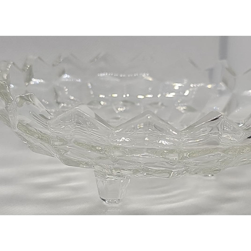 Vintage Fostoria American Cubist Glass Bowl 3 Footed Sawtooth Rim