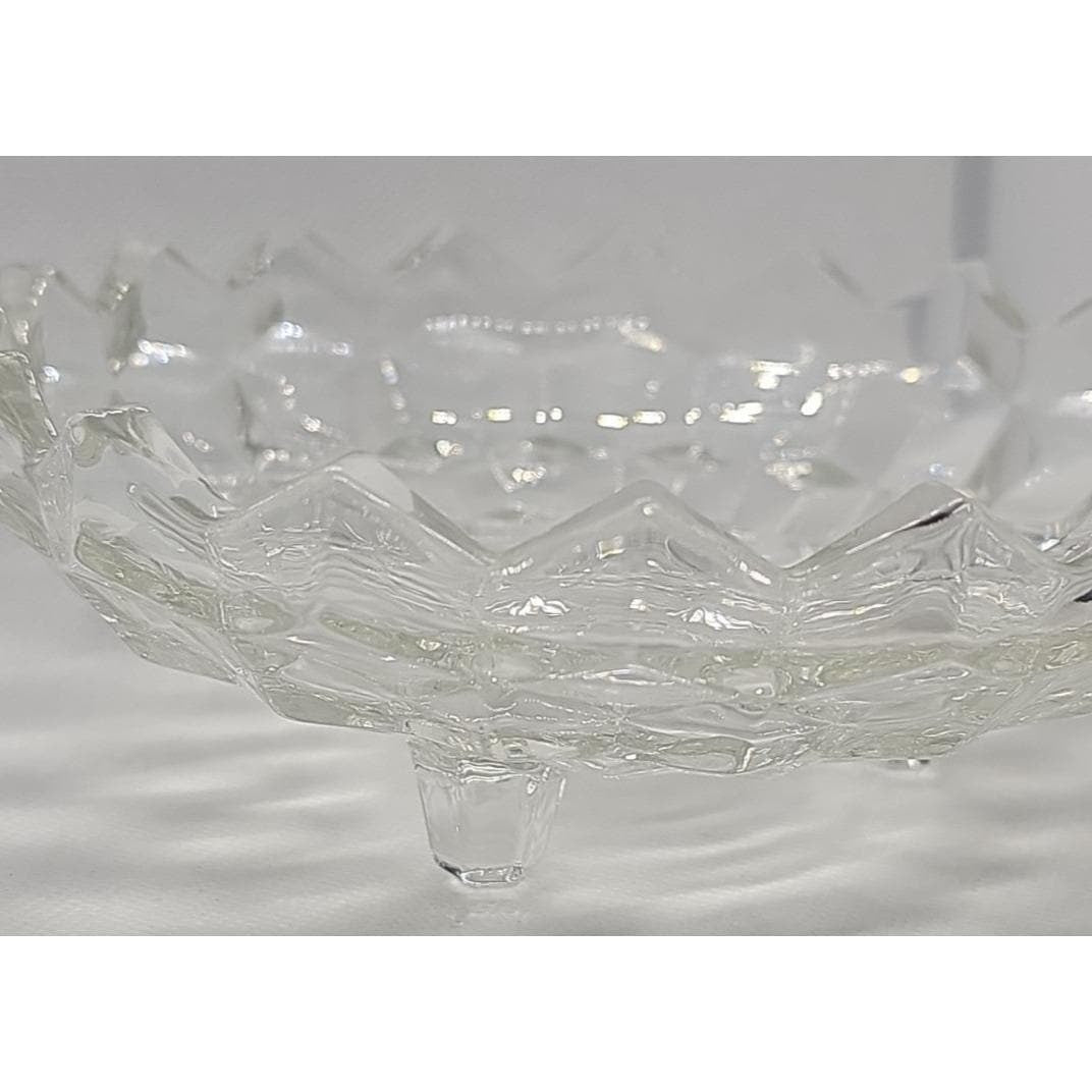 Vintage Fostoria American Cubist Glass Bowl 3 Footed Sawtooth Rim