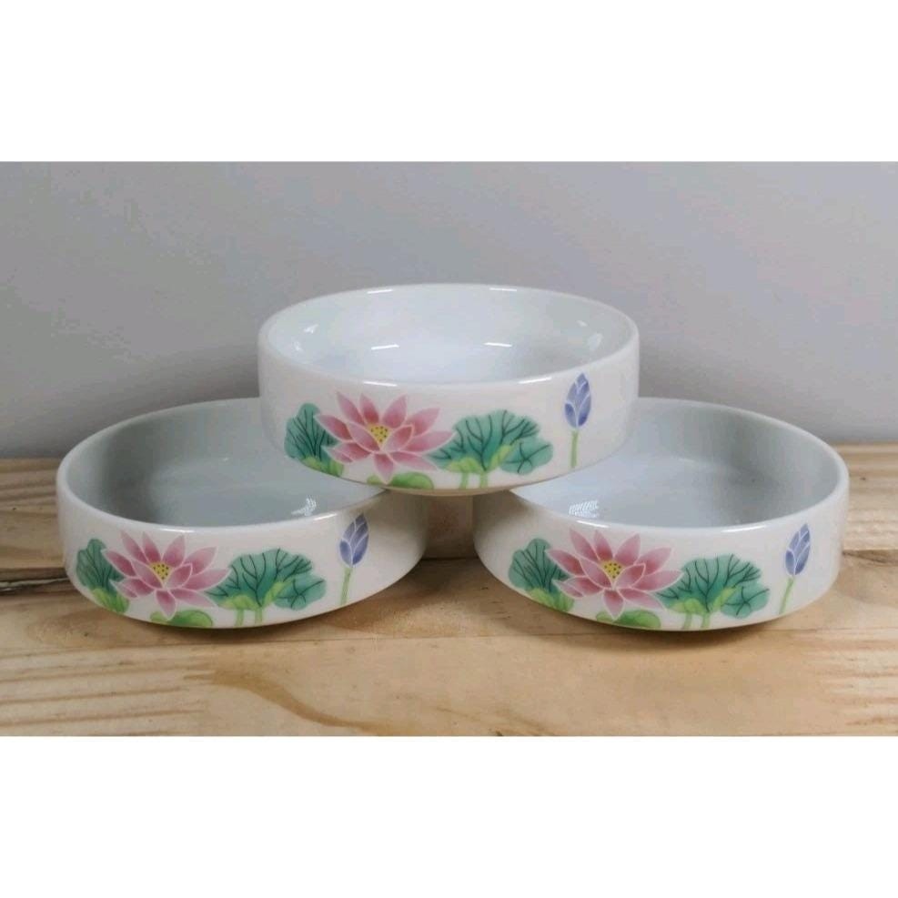 Vintage Otagiri Lotus Garden Bowls Set of 3 Japan Floral Mini Bowls 3"