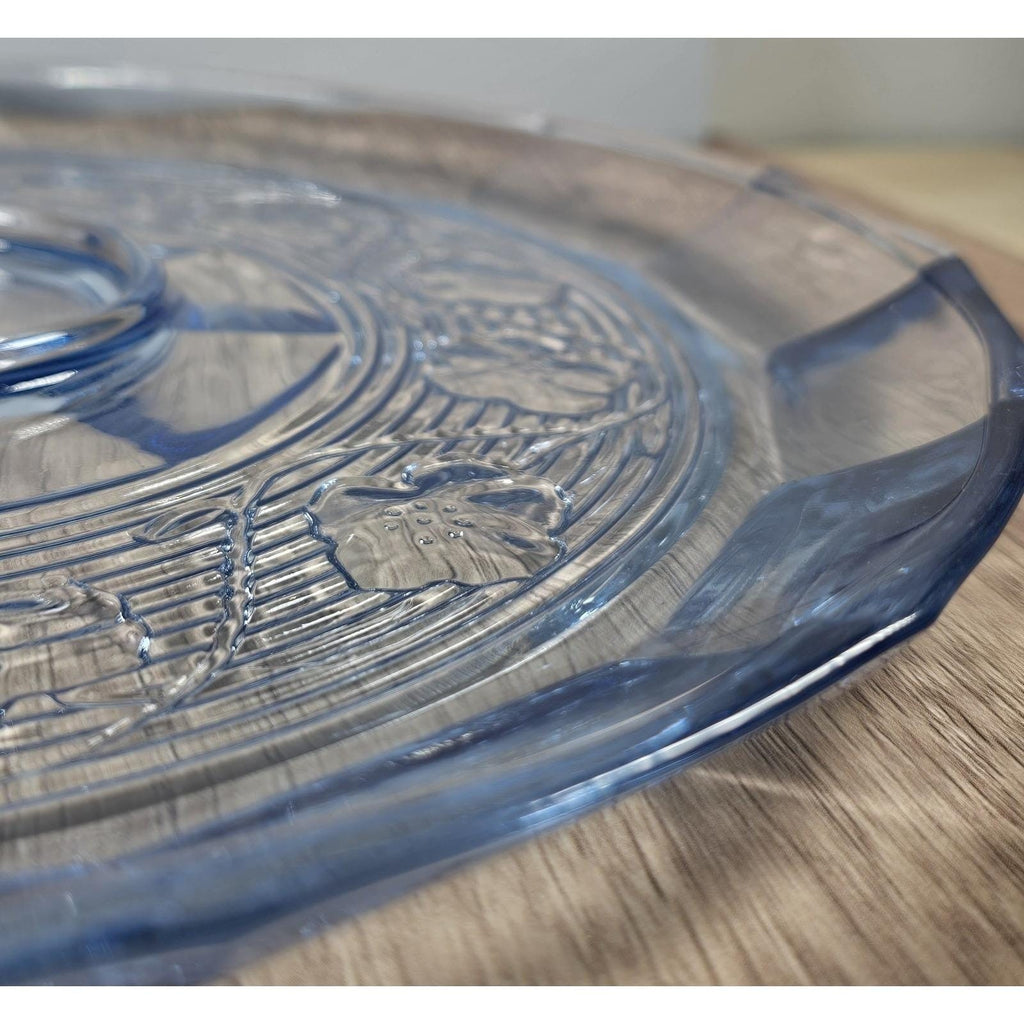 Vintage Anchor Hocking Blue Chip and Dip Plate Glass Serving Tray