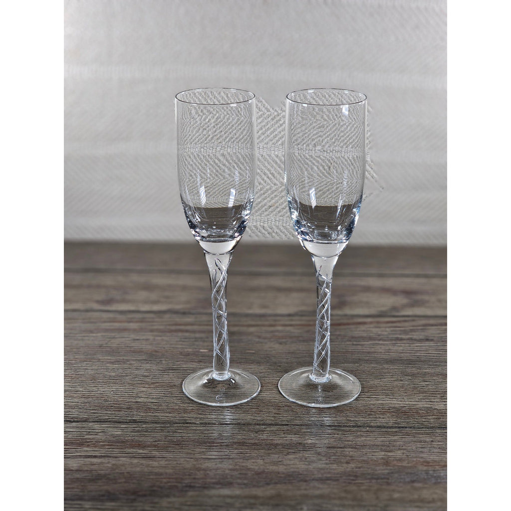 Vintage Clear Crystal Champagne Flutes Set of 2 Twisted Stem