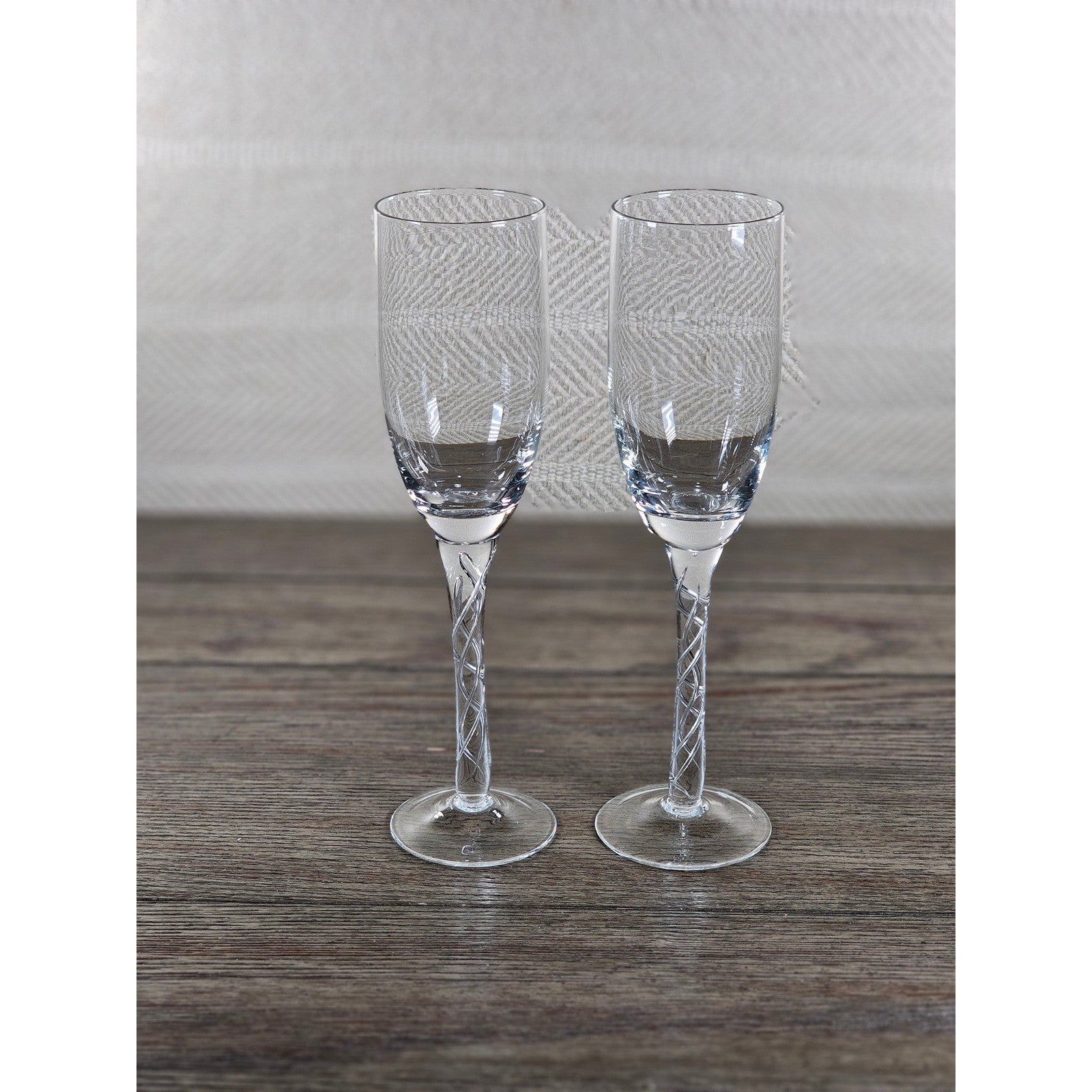 Vintage Clear Crystal Champagne Flutes Set of 2 Twisted Stem
