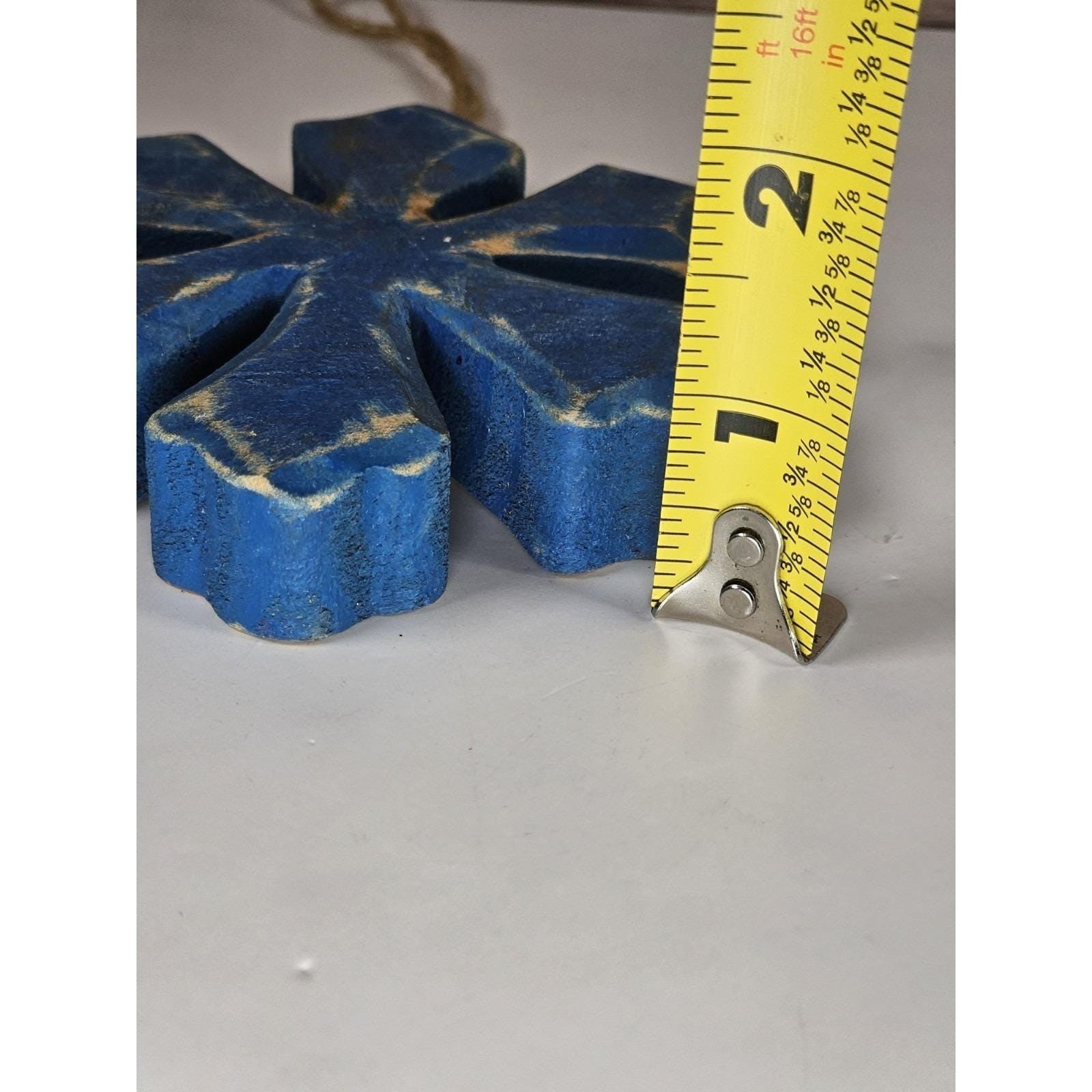 Rustic Blue Snowflake Ornaments Set of 3 Wood Farmhouse Christmas Decor