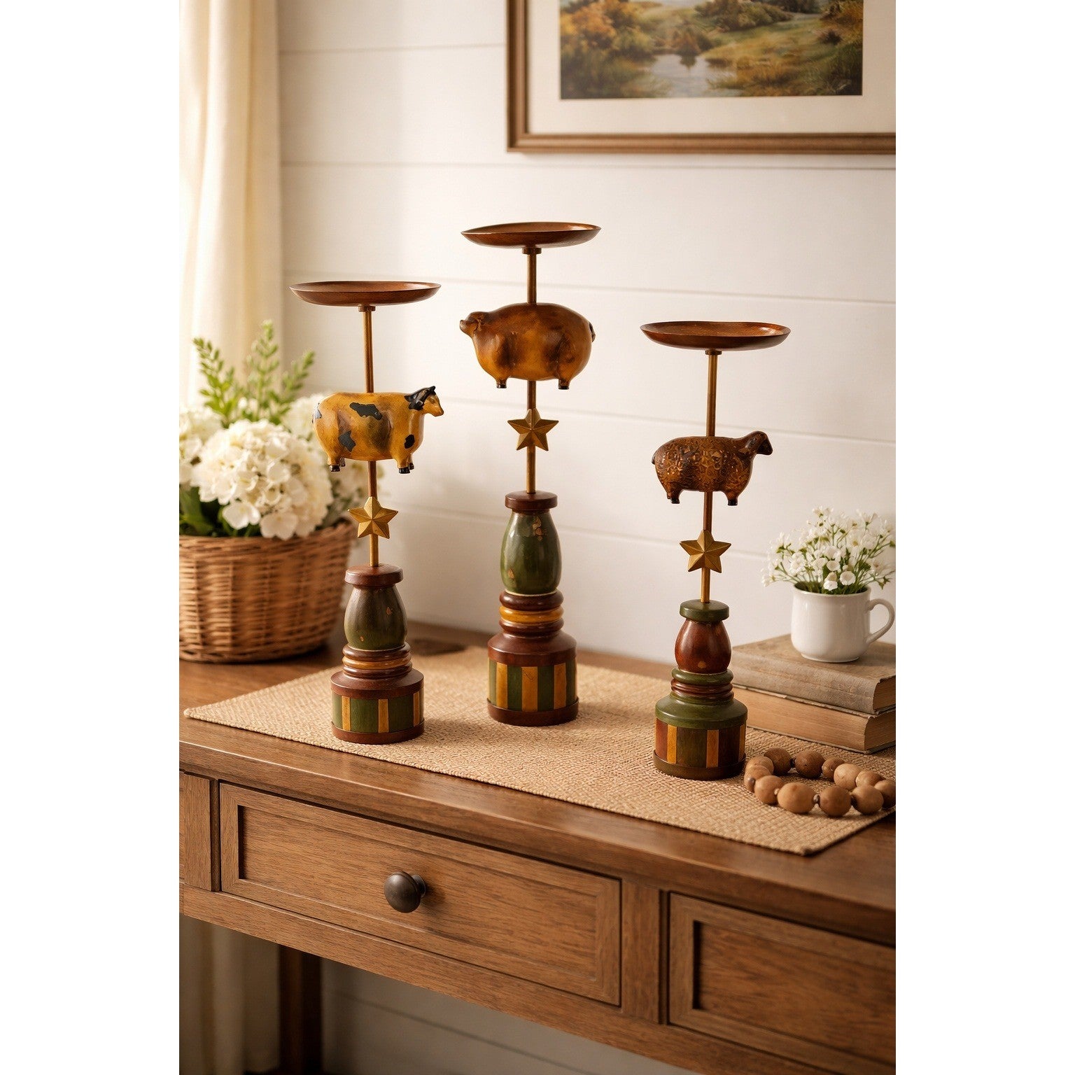 Kirkland's Farmhouse Animal Candle Holders Pig Cow Sheep Rustic Decor