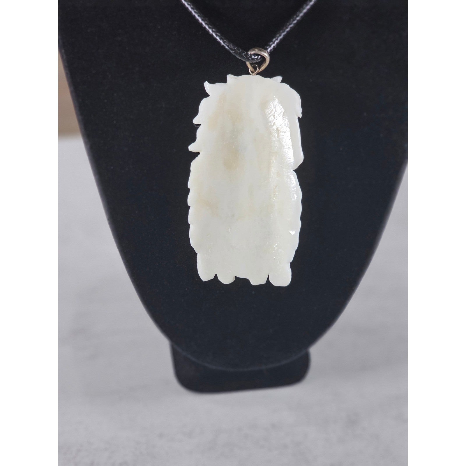 Vintage Carved Face & Horse Pendant Necklace with Red Stone