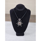 Vintage Starburst Pendant Necklace Red Stone Silver Tone