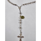 Vintage Silver Tone Rosary Necklace with Filigree Cross Pendant