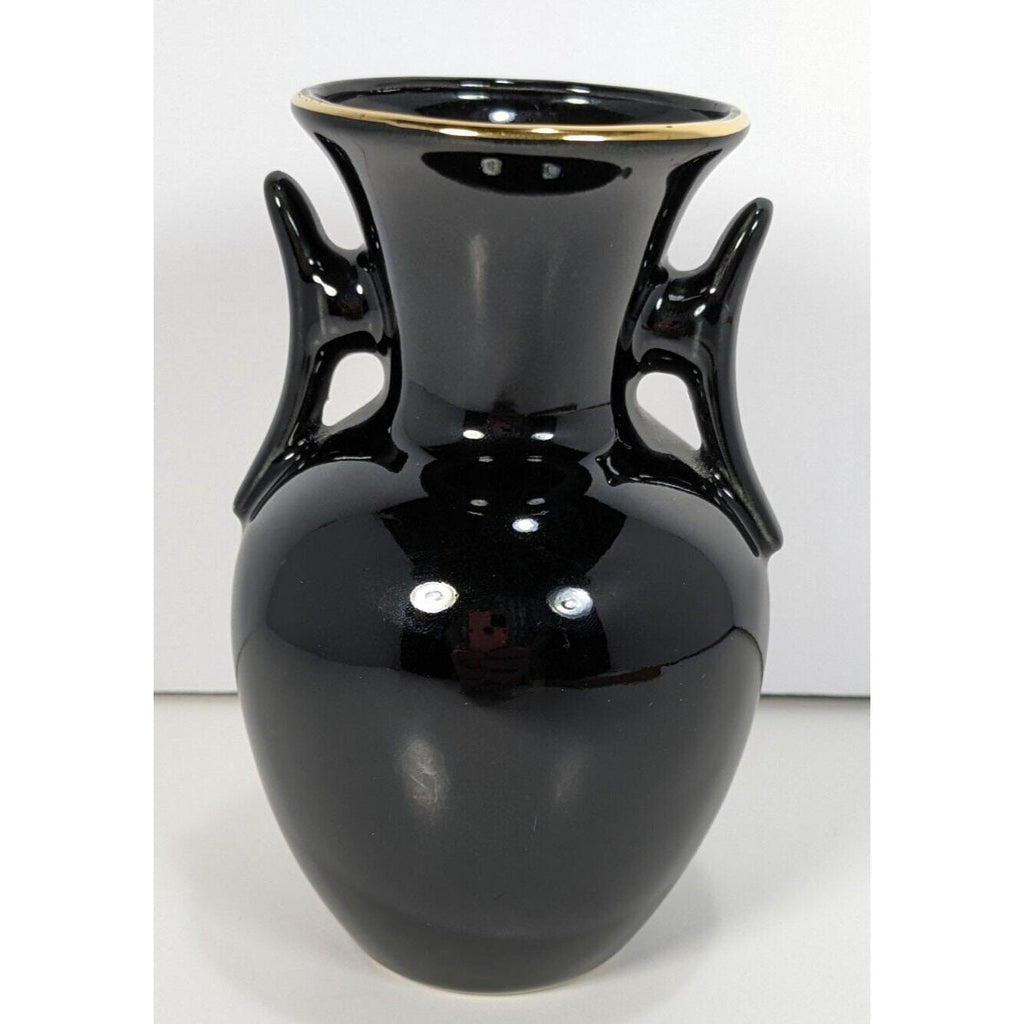 Art of Chokin Dolphin Mini Vase Black Gold Japan 5" Vintage