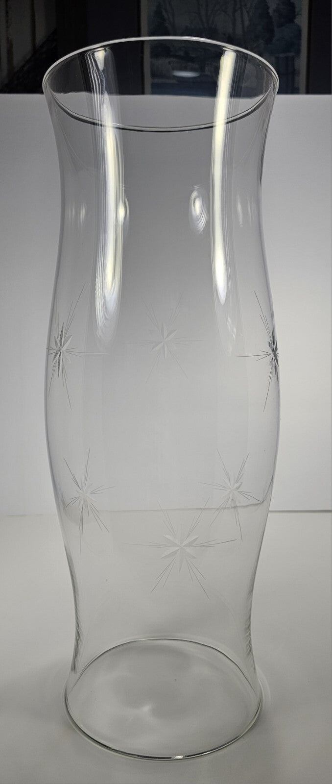 15″ Clear Glass Hurricane Vase – Starburst Etch Design, Tall Centerpiece
