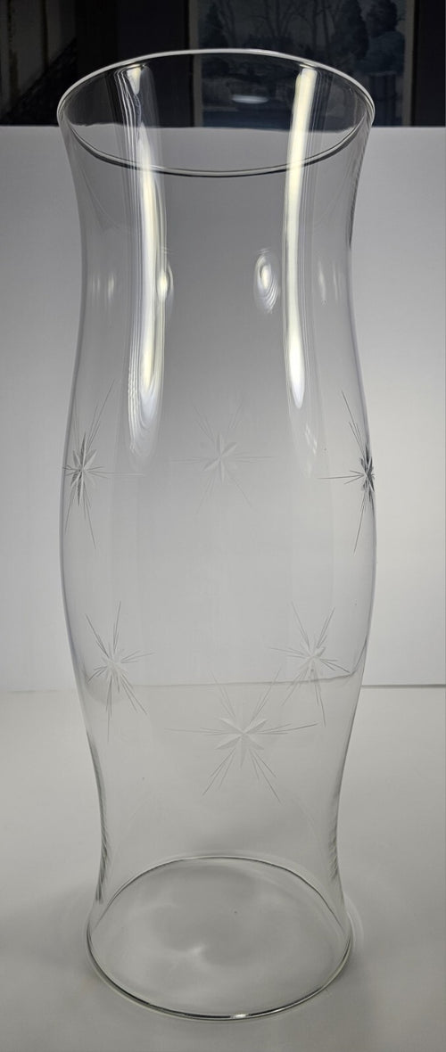 15″ Clear Glass Hurricane Vase – Starburst Etch Design, Tall Centerpiece