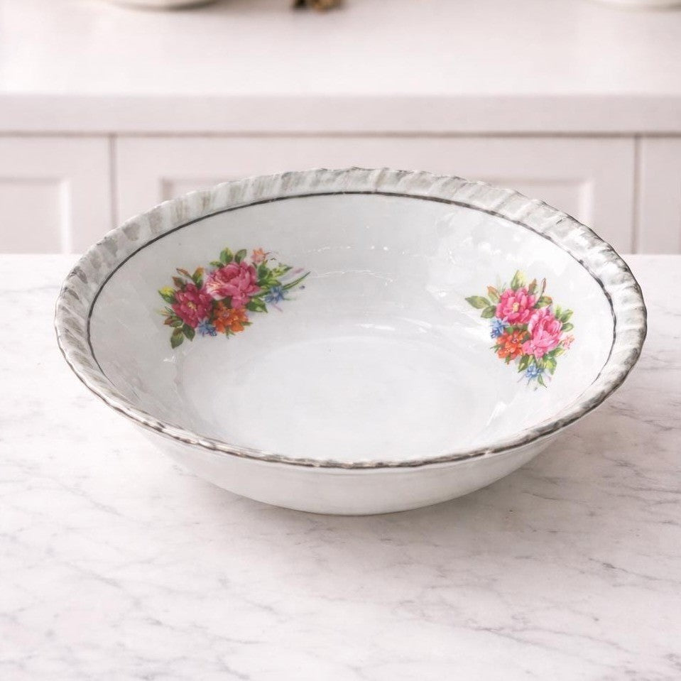 Vintage Yamatsu Japan Floral Porcelain Bowl Scalloped