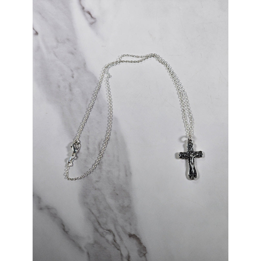 Vintage Silver Tone Filigree Crucifix Necklace Christian Cross