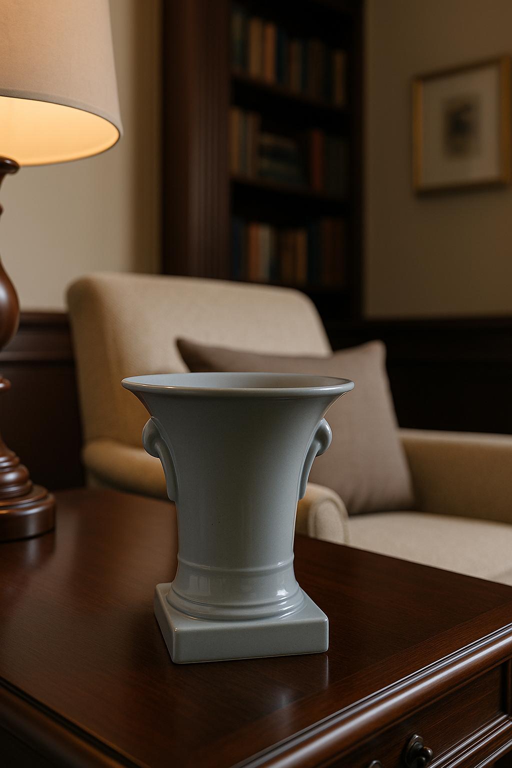 Vintage Pale Blue-Gray Urn-Style Vase Unmarked Ceramic Piece