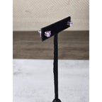 Vintage Pink Rhinestone Stud Earrings Silver Tone Round Cut