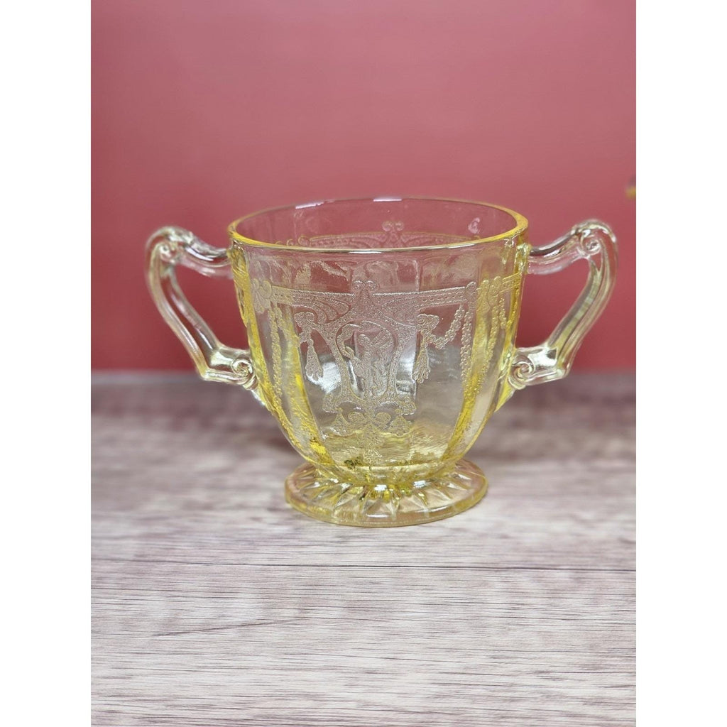 Vintage Anchor Hocking Cameo Ballerina Yellow Glass Creamer & Sugar Set
