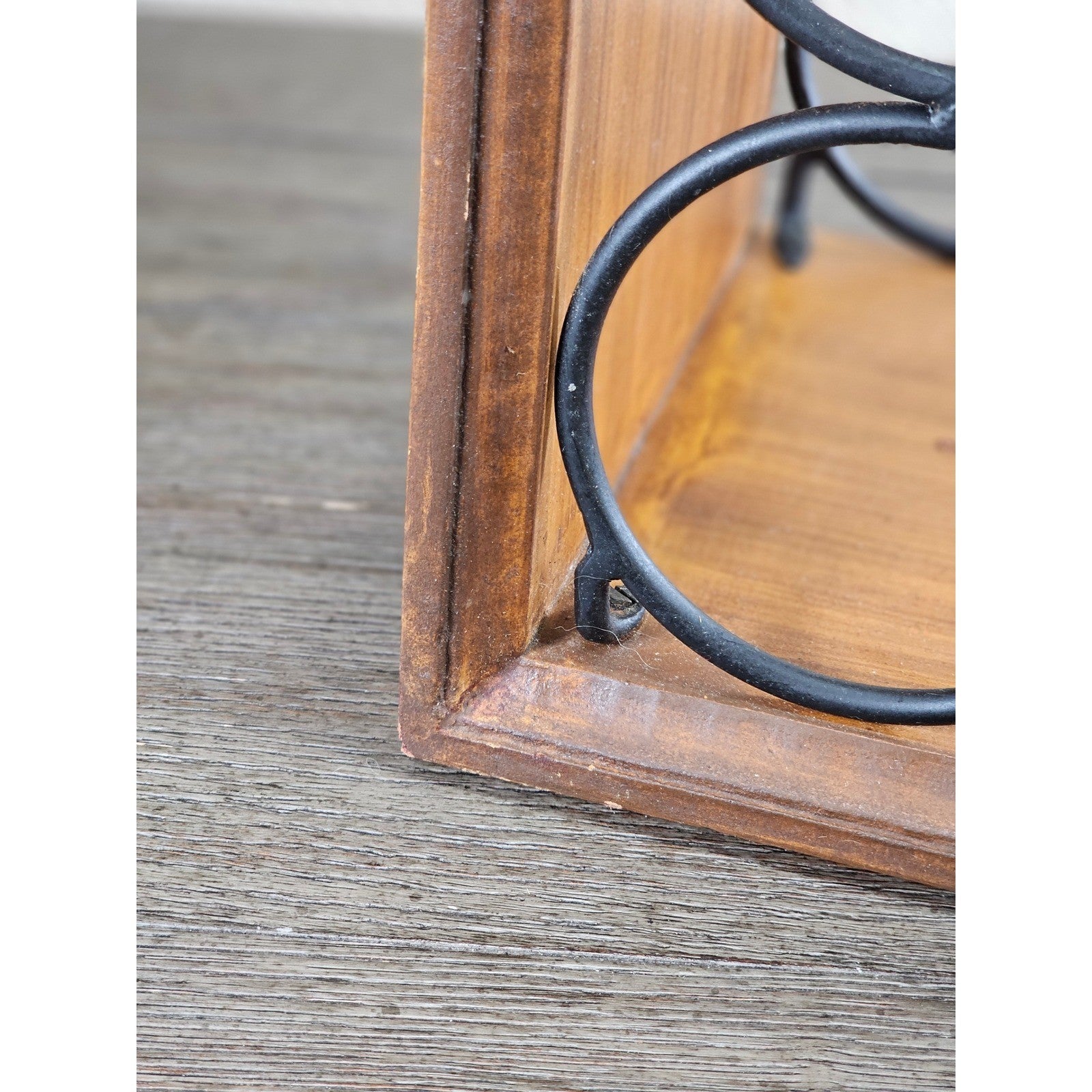 Vintage Countertop Wine Bottle Rack | Wood & Black Metal | Holds 3 Bottles